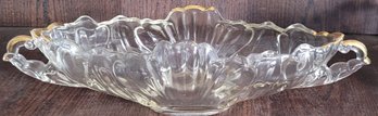 Vintage Clear Pressed Gold Rim Glass Banana Fruit Candy Dish