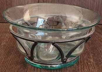 Greenish Bowl On A Metal Stand