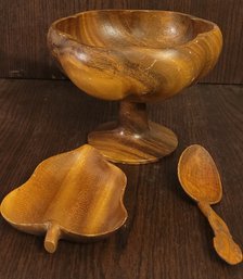 Vintage Wood Pedestal Bowl & Other Wood Pieces