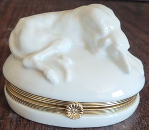 Greyhound Sleeping On A Bed Porcelain Hinged Box