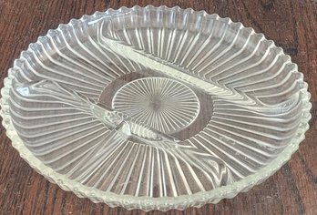 Clear Glass Divided Relish Ribbed Platter