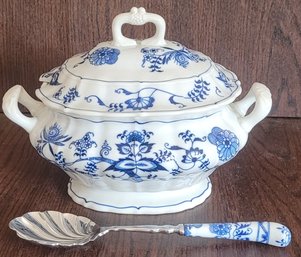 Vintage Blue Danube Soup Tureen With Lid & Spoon
