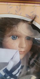 Vintage Porcelain Doll 16' Irma Gheduzzi Polly Roe Sailor Dress Hat White Blue