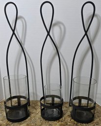 Set Of Elements Brand Black Metal Wire Hanging Lantern With A Clear Glass Insert