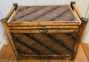 Vintage Bamboo And Rattan Woven Lidded Storage Chest