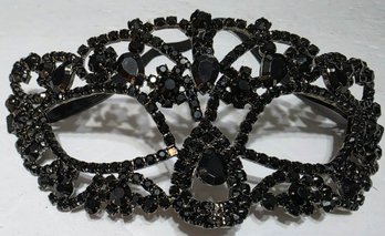 Shiny Gunmetal Masquerade Mask Encrusted With Black Rhinestones
