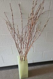 Decorative Arrangement Of Pussy Willow Branches Placed In A Tall, Minimalist Vase. (Read Description)