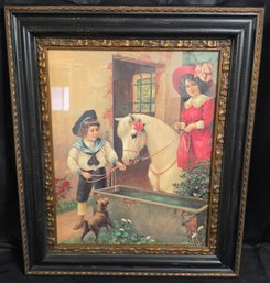 Framed Victorian-style Print, Often Titled 'A Sunday Ride'