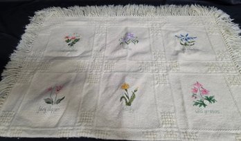 Appears To Be A Vintage Embroidered Linen Tablecloth