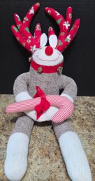 Handmade Christmas-themed Sock Monkey Reindeer Plush Toy