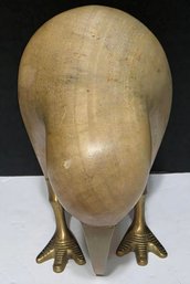 Hand-carved Natural Mango Wood And Brass Kiwi Bird Statuette
