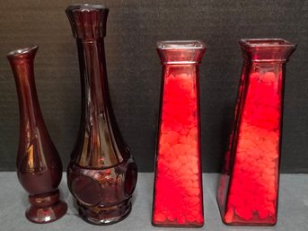 Collection Of Vintage Ruby Red Glass Vases