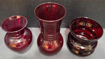 Appears To Be Vintage Anchor Hocking Royal Ruby Red Glass Vases