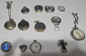 Group Of Pocket Watches And Watch Faces/pieces