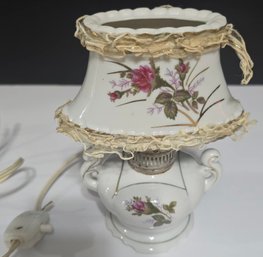 Vintage Japanese Porcelain Mini Oil Lamp With A Moss Rose Pattern