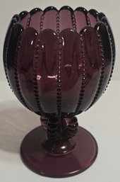 L.G. Wright Beaded Ivy Amethyst Purple Glass Footed Bowl, Compote, Or Vase