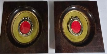 Set Of 2 Vintage Frames With Ornate, Gold-plated Brass Frame With A Red Velvet Interior