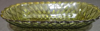 Vintage Indiana Glass Avocado Green Celery Or Relish Dish In The 'Basket Weave'