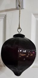Handblown Amethyst Crackle Art Glass Kugel Ornament - Lantern Shaped