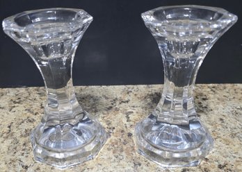 Pair Of Glass Candle Holders For Tapered Candles