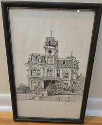 Appears To Be A Vintage Framed Print Of The California Governor's Mansion, Signed By John E Jackson