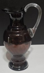 Vintage Hand-blown Amethyst Art Glass Pitcher With A Clear Applied Handle