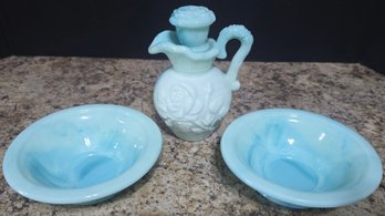 Vintage Avon Victoriana Slag Glass Pitcher And Bowl Set