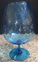 Vintage Mid-century Modern, Hand-blown Italian Empoli Glass Brandy Snifter Vase In Blue Diamond Optic Pattern