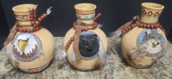 Unique Southwestern Pottery Gourds With Detailed Animal Carvings