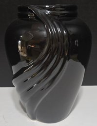 Appears To Be Vintage Haeger Pottery Black Ceramic Drape Vase Swirl Glossy