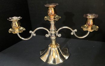 Appears To Be A Silverplate Embossed Three-arm Candelabra Candlestick Holder