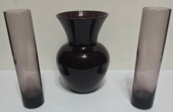 Set Of Vintage Amethyst Glass Vases