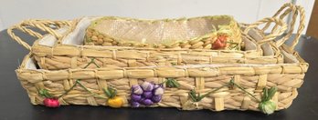 Vintage Woven Raffia And Rattan Casserole Dish Baskets Or Holders