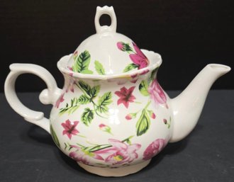 Vintage Ironstone White Teapot With A Pink Floral Design