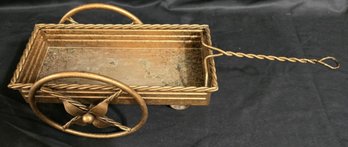 Small, Ornate Metal Wagon Planter With A Gold-tone Finish