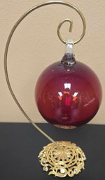 Appears To Be Vintage Or Reproductioncandy Apple Red Heavy Glass Kugel Christmas Ornament