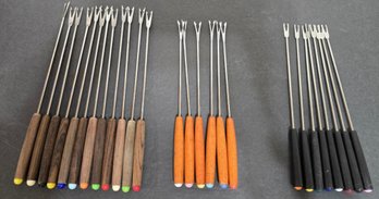 Vintage Stainless Steel Fondue Forks With Wood Handles