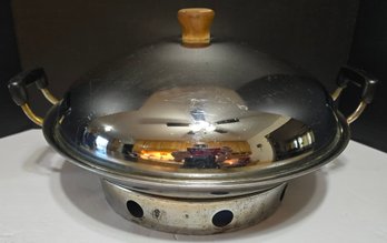 Vintage Stainless Steel Wok With A Lid And Stand