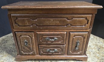 Vintage Wooden Jewelry Box With Ring Holders