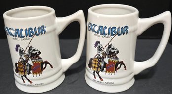 Pair Of Vintage Ceramic Souvenir Beer Steins From TheExcalibur Hotel & Casinoin Las Vegas, Nevada