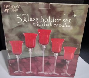 Set Of Holiday Time 5 Piece Glass Holder Set