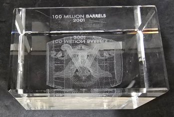 Anheuser-Busch 2001 '100 Million Barrels' Commemorative Crystal Paperweight