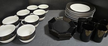 Partial Set Of Black And White Dishes