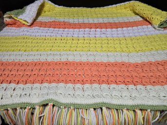 Handmade, Striped, Multicolored Crochet Afghan Throw Blanket
