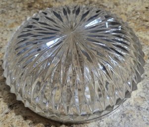 Vintage Pressed Glass Serving Bowl With A Silver-plated Or Stainless Steel Rim
