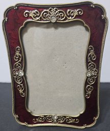 Red Enamel Scroll & Gold Metal  Photo Frame With An Easel Back