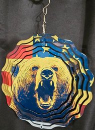 Decorative Metal Wind Spinner Featuring A Roaring Bear Design