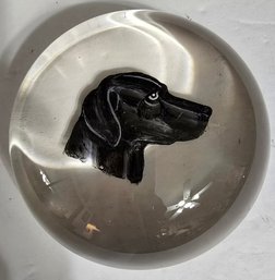 Crystal Glass Paperweight Featuring An Encased Black Labrador Retriever Dog Head