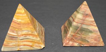 Appears To Be Two Hand-carved Natural Onyx Pyramids,  One Has A Small Chip In The Bottom Corner