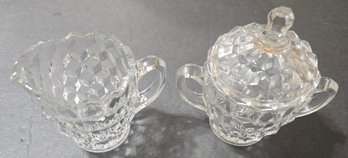 Vintage Fostoria American Clear Glass Creamer And Lidded Sugar Bowl Set